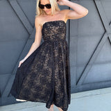 Strapless Floral Embroidered Midi Dress In Black - Infinity Raine