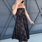 Strapless Floral Embroidered Midi Dress In Black - Infinity Raine