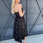 Strapless Floral Embroidered Midi Dress In Black - Infinity Raine