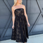 Strapless Floral Embroidered Midi Dress In Black - Infinity Raine