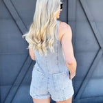 Woven Button Up Romper In Denim - Infinity Raine