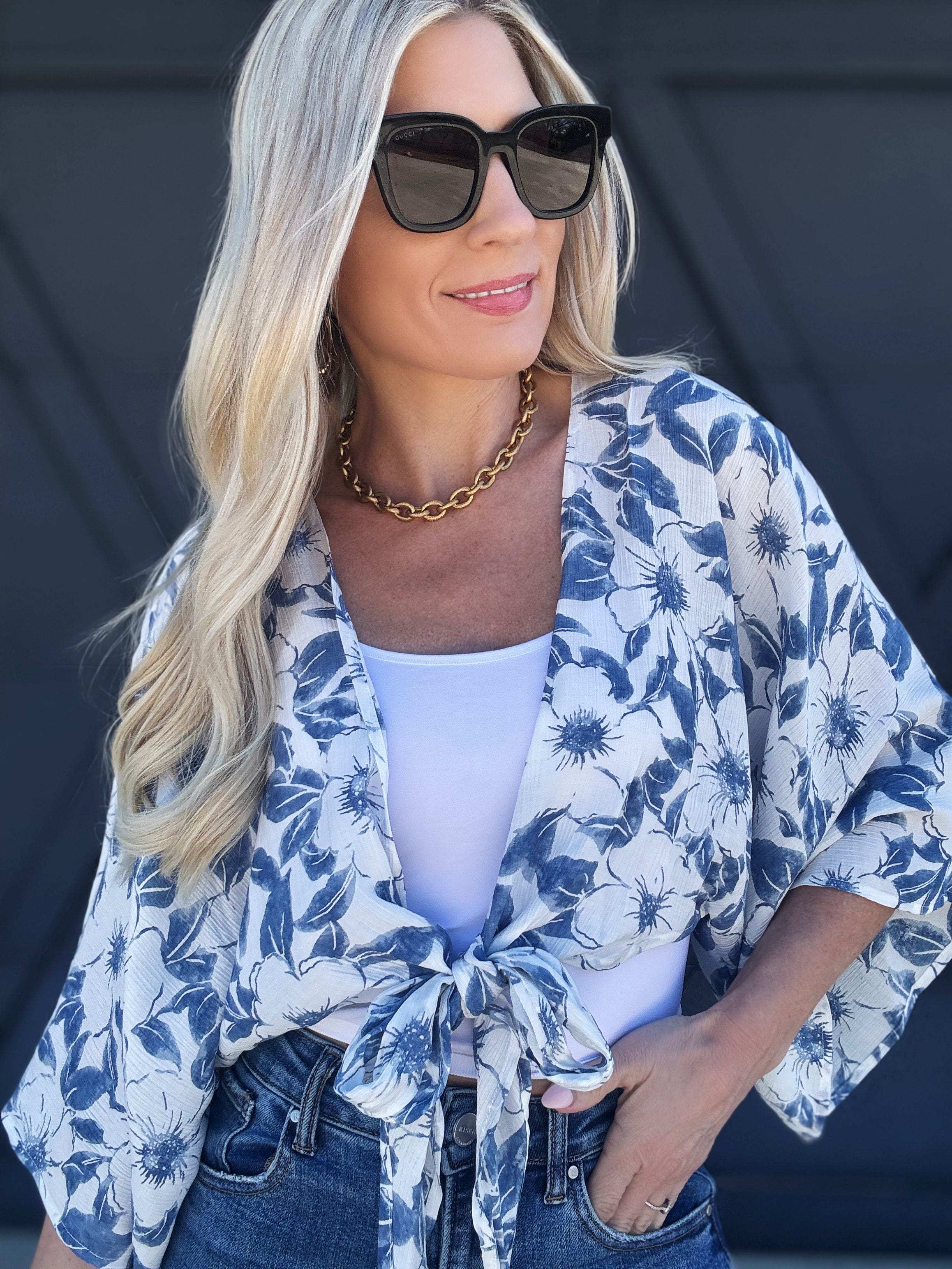 Plunging Front Tie Top In Washed Blue - Infinity Raine