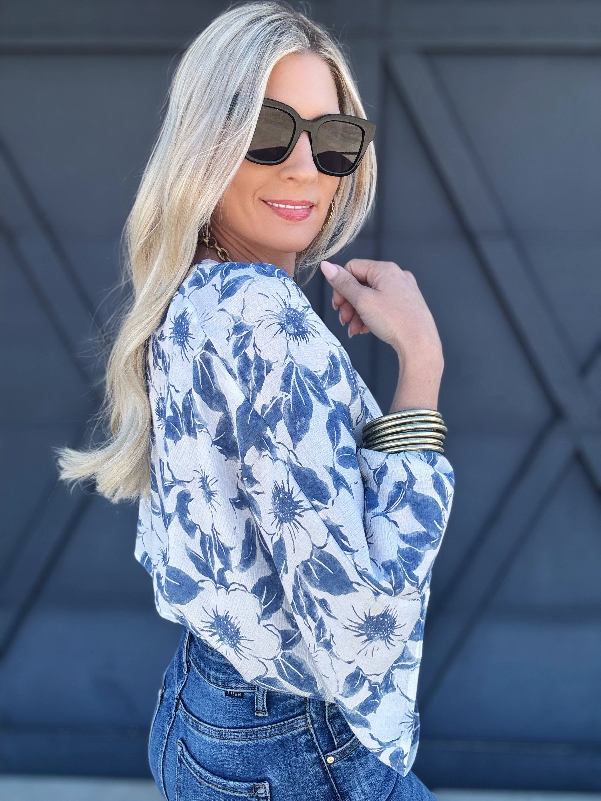 Plunging Front Tie Top In Washed Blue - Infinity Raine