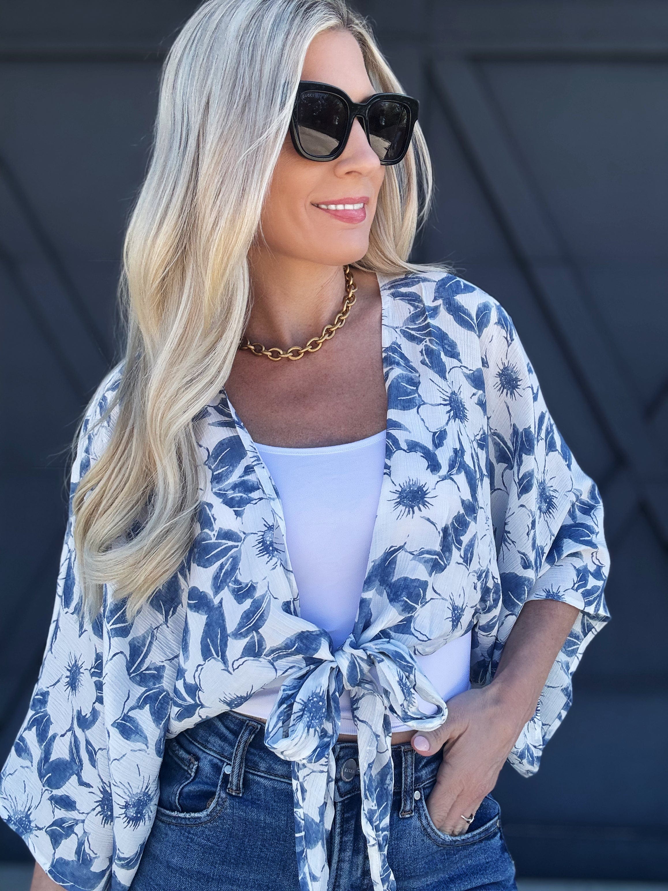 Plunging Front Tie Top In Washed Blue - Infinity Raine