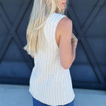 Mustard Seed Tops - Blouses Sleeveless Striped Blazer In Oatmeal