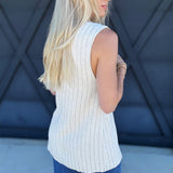 Mustard Seed Tops - Blouses Sleeveless Striped Blazer In Oatmeal