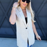 Mustard Seed Tops - Blouses Sleeveless Striped Blazer In Oatmeal