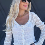 Hollow Ruffle Knit Top In Off White - Infinity Raine