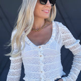 Hollow Ruffle Knit Top In Off White - Infinity Raine