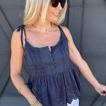 Lace Peplum Cami Top In Blue - Infinity Raine