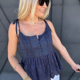 Lace Peplum Cami Top In Blue - Infinity Raine