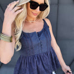 Lace Peplum Cami Top In Blue - Infinity Raine