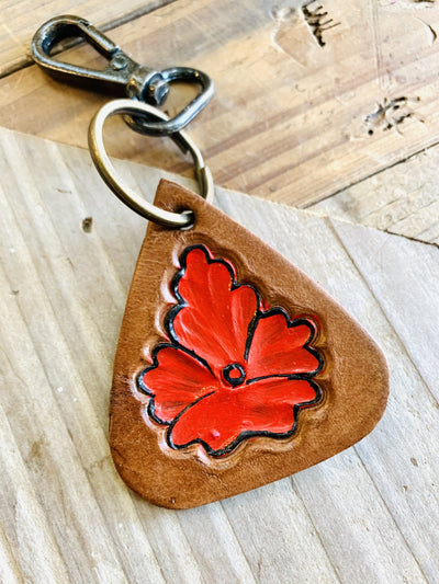 Crimson Flower Leather Keychain - Infinity Raine