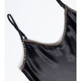 Whipstitch Satin Cami In Black - Infinity Raine