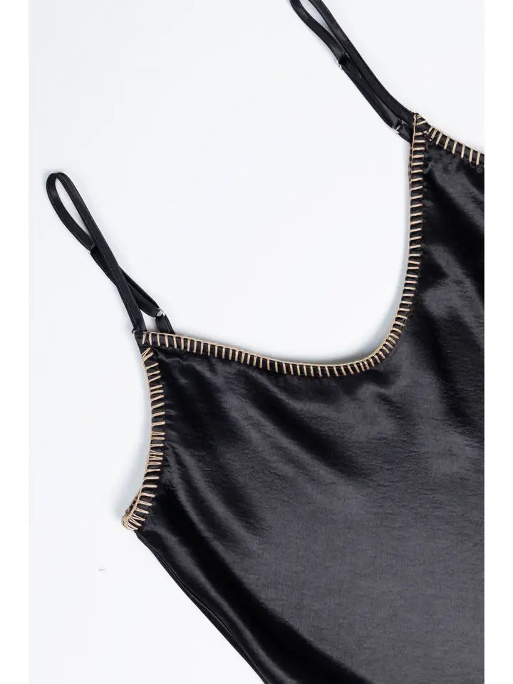 Whipstitch Satin Cami In Black - Infinity Raine