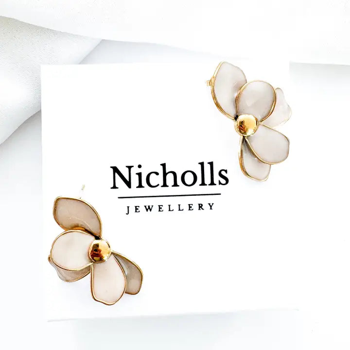 Nicholls Joy Petal Flower Earrings In Taupe - Infinity Raine