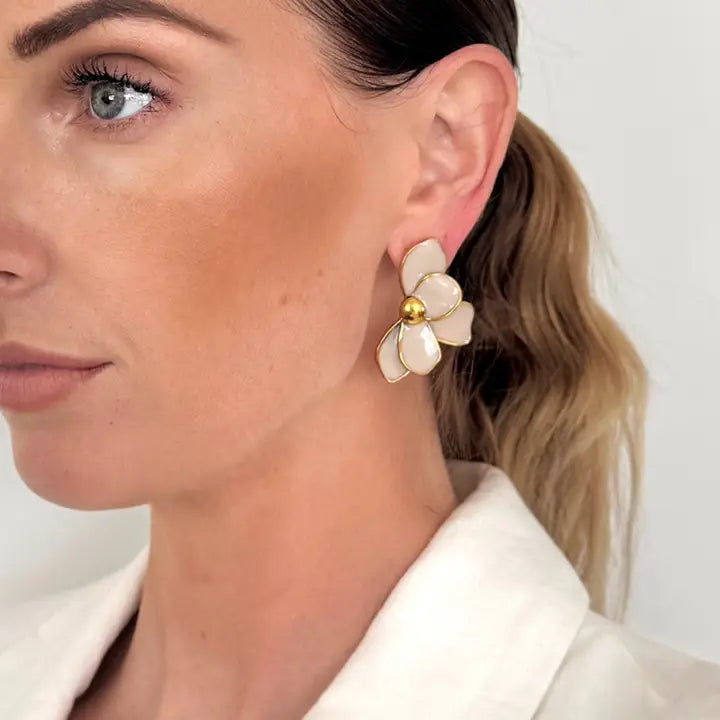 Nicholls Joy Petal Flower Earrings In Taupe - Infinity Raine