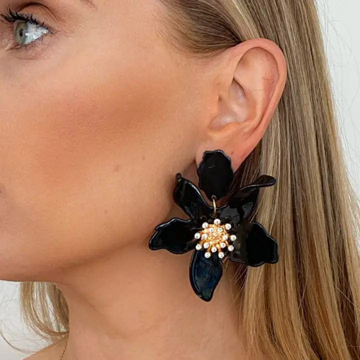 Nicholls Romantic Flower Earrings In Black - Infinity Raine