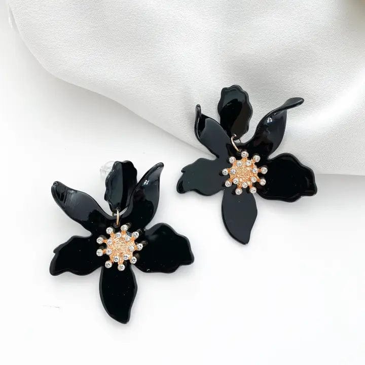 Nicholls Romantic Flower Earrings In Black - Infinity Raine