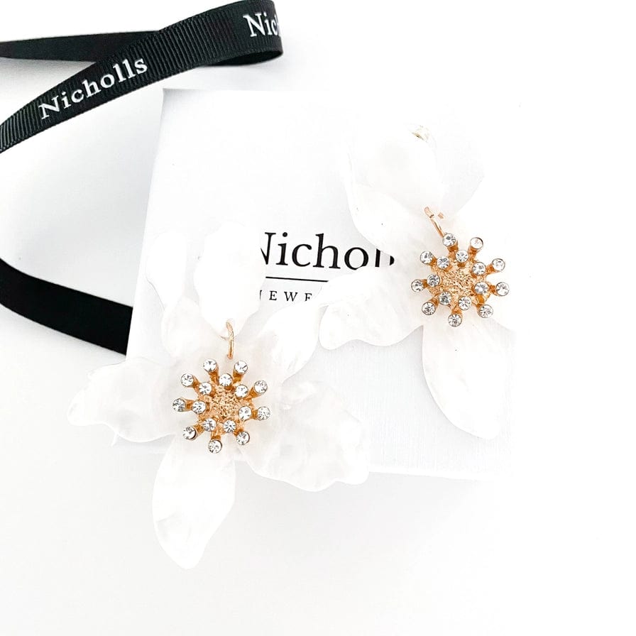 Nicholls Romantic Flower Earrings In White - Infinity Raine