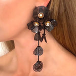 Nicholls Waterfall Flower Drop Earrings In Black - Infinity Raine