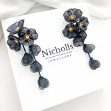 Nicholls Waterfall Flower Drop Earrings In Black - Infinity Raine