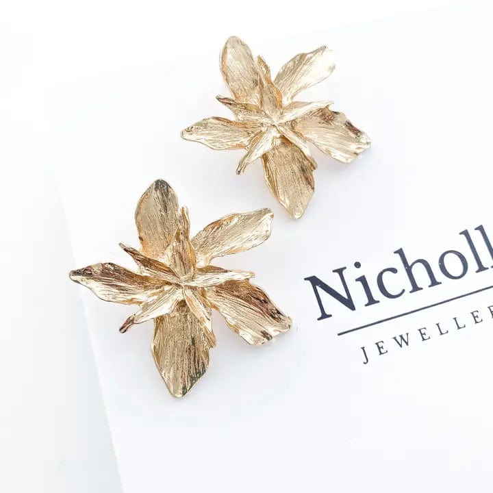 Pointed Petal Flower Statement Earrings In Gold - Infinity Raine