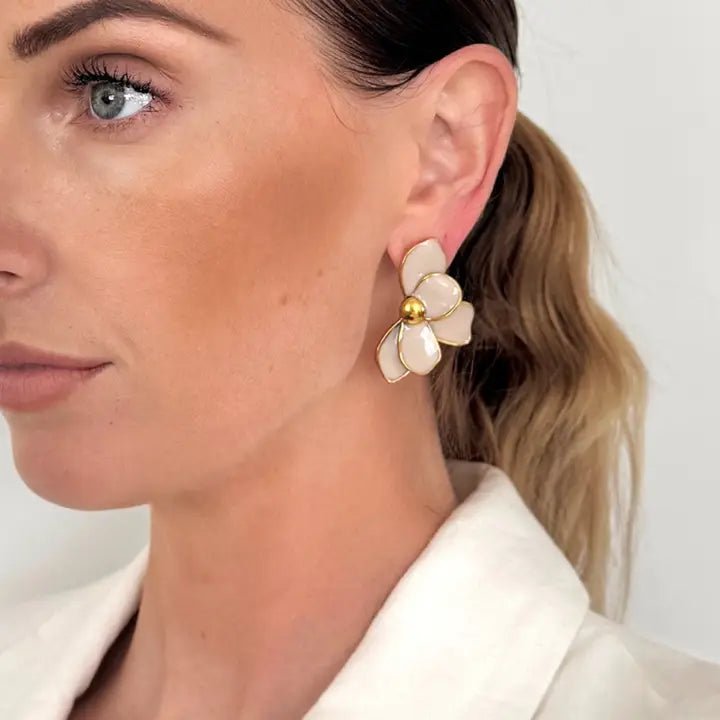 Nicholls Joy Petal Flower Earrings In Taupe - Infinity Raine