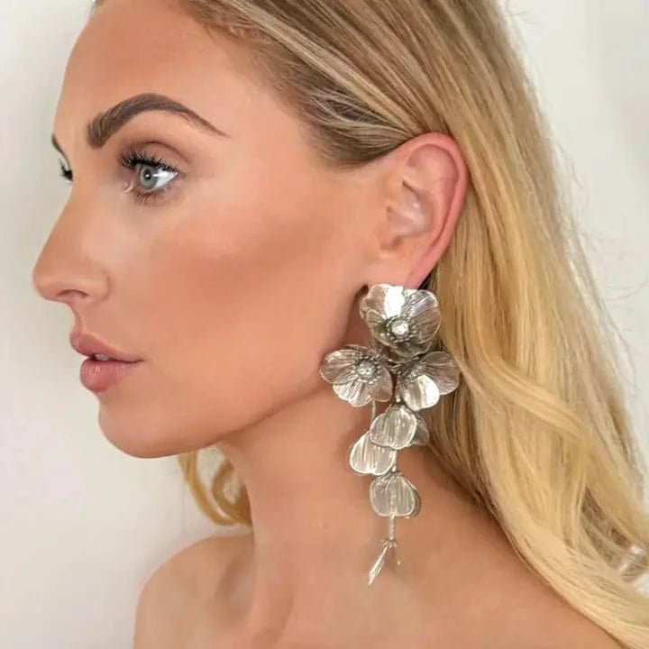 Nicholls Waterfall Flower Drop Earrings In Silver - Infinity Raine