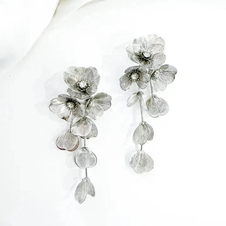 Nicholls Waterfall Flower Drop Earrings In Silver - Infinity Raine