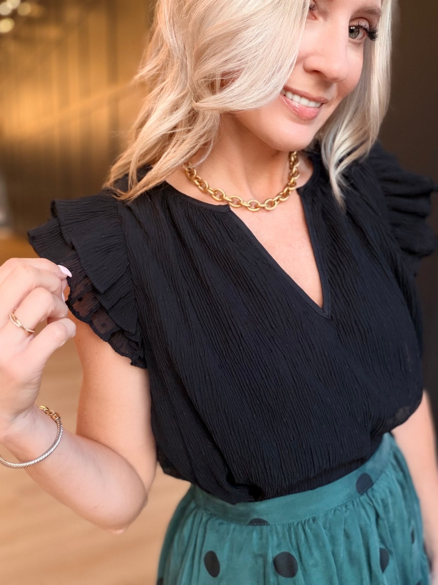 Nightcap Ruffle Sleeve Blouse In Black - Infinity Raine