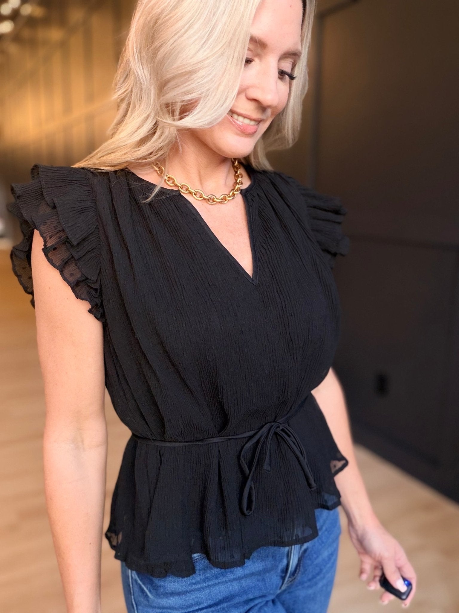 Nightcap Ruffle Sleeve Blouse In Black - Infinity Raine