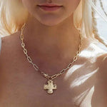 Notable Hammered Cross Front Toggle Necklace In Gold - Infinity Raine