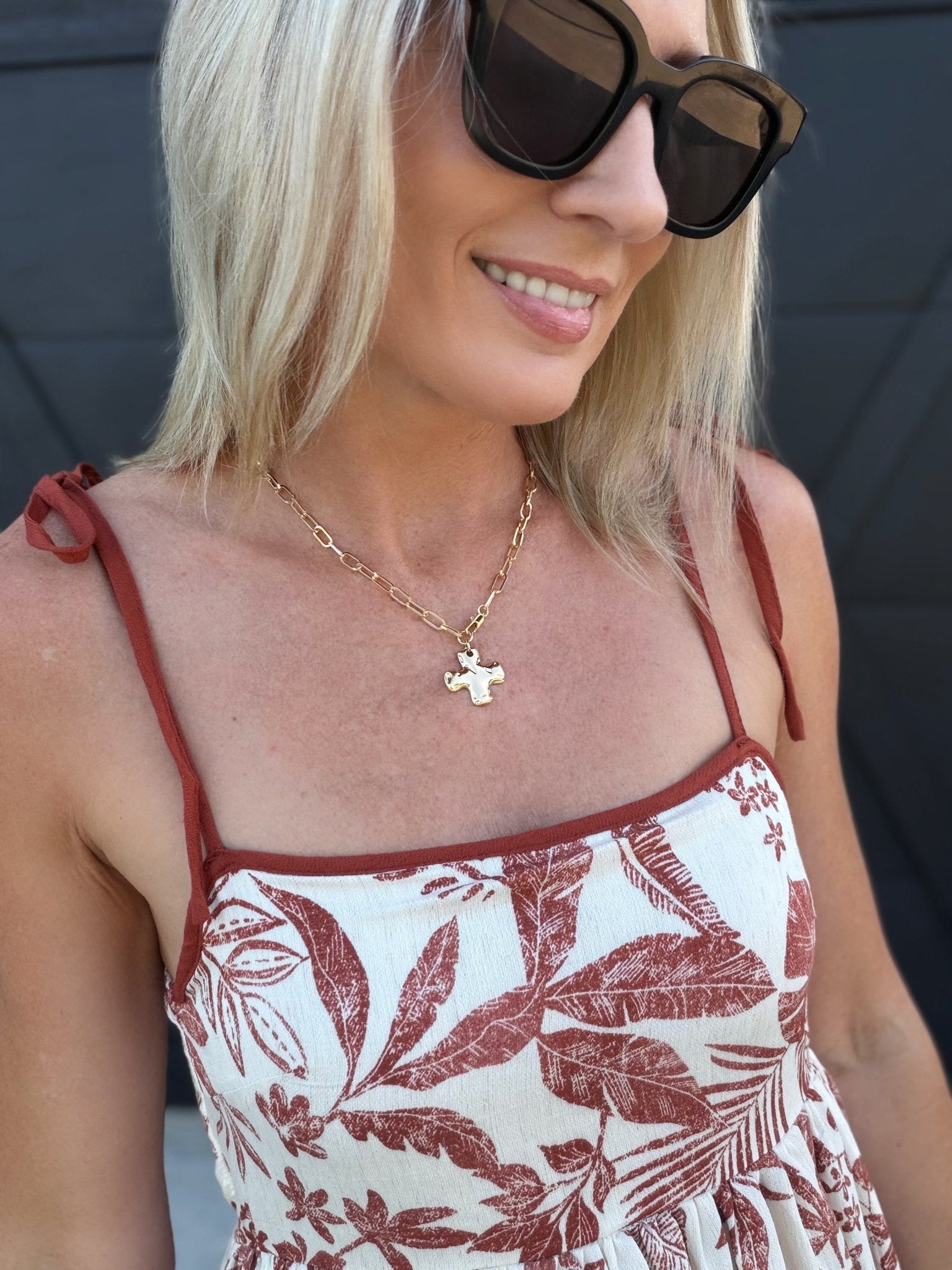 Notable Hammered Cross Front Toggle Necklace In Gold - Infinity Raine