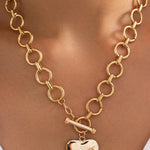 Notable Hammered Heart Front Toggle Necklace In Gold - Infinity Raine