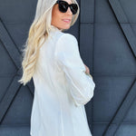 Notch Collar 3/4 Sleeve Blazer In White - Infinity Raine