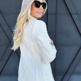 Notch Collar 3/4 Sleeve Blazer In White - Infinity Raine