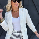 Notch Collar 3/4 Sleeve Blazer In White - Infinity Raine