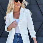 Notch Collar 3/4 Sleeve Blazer In White - Infinity Raine