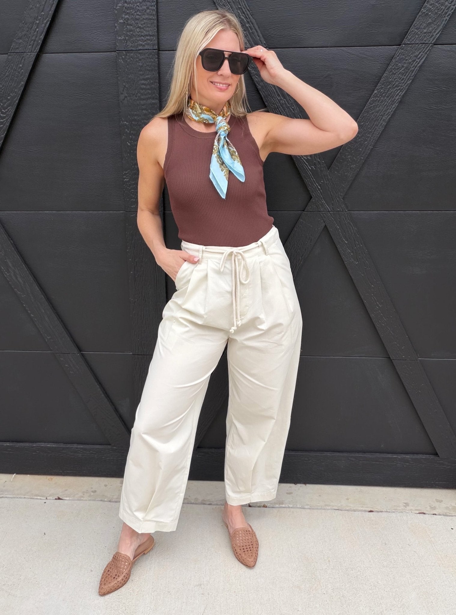 Novel Relaxed Fit Drawstring Pants In Natural - Infinity Raine