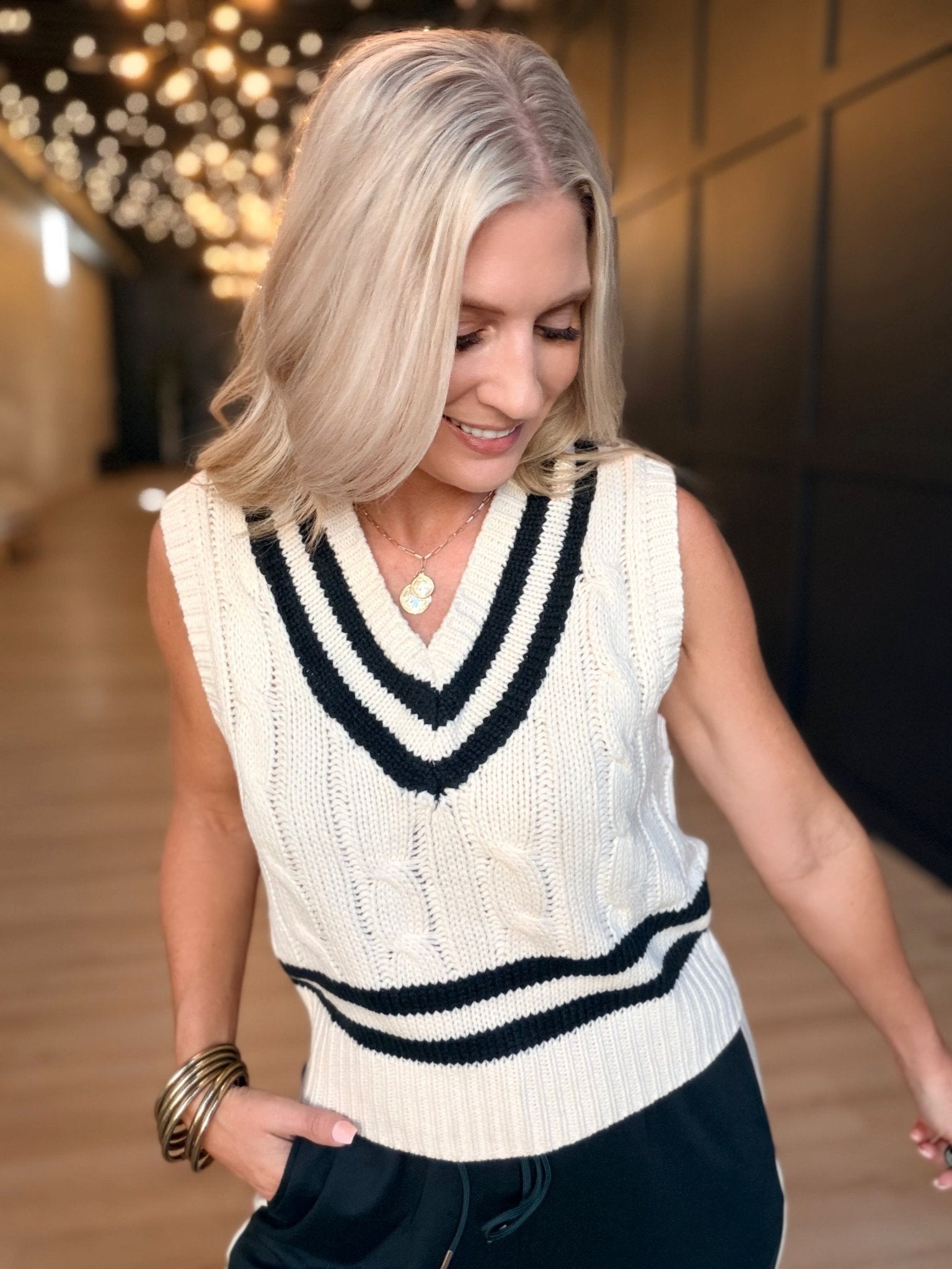 Novel V Neck Sweater Vest in Cream Green - Infinity Raine