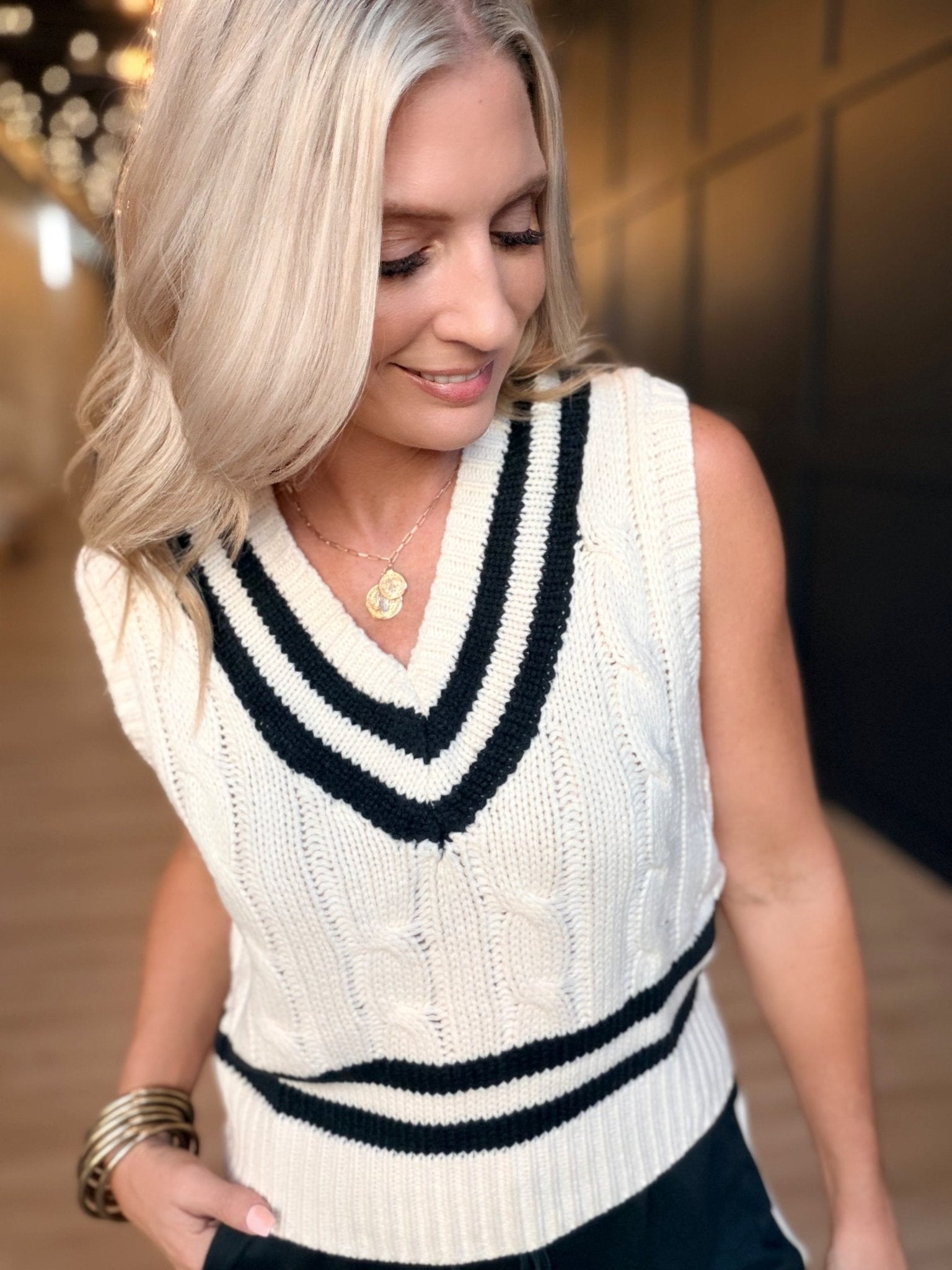Novel V Neck Sweater Vest in Cream Green - Infinity Raine