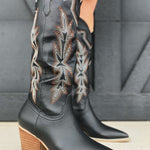 Oasis Society Ainsley Embroidered Cowboy Boots In Black - Infinity Raine