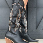 Oasis Society Ainsley Embroidered Cowboy Boots In Black - Infinity Raine