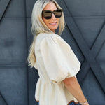 Peplum Suede Bubble Top In Ecru - Infinity Raine