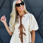 Peplum Suede Bubble Top In Ecru - Infinity Raine