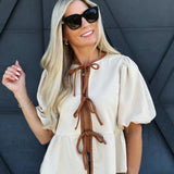 Peplum Suede Bubble Top In Ecru - Infinity Raine