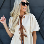 Peplum Suede Bubble Top In Ecru - Infinity Raine