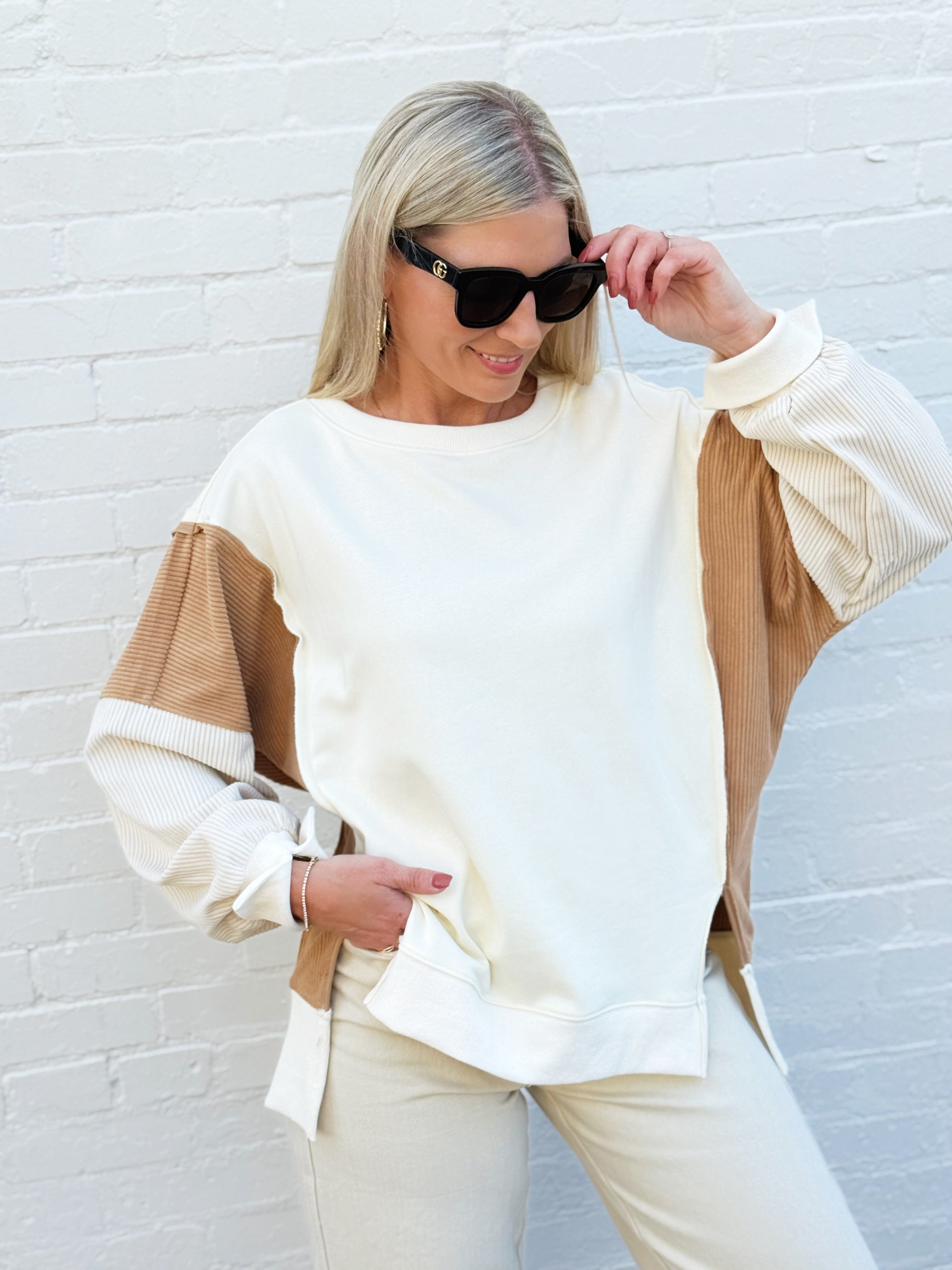 Oddi Tops - Sweatshirts Color Block Oversized Pullover In Ivory Multi