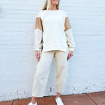 Oddi Tops - Sweatshirts Color Block Oversized Pullover In Ivory Multi